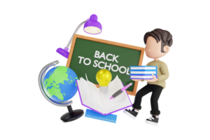 Back to school concept with 3d student character png