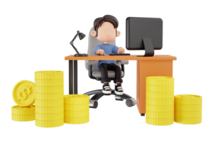 3d man making money online working from home png