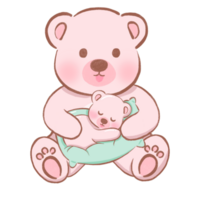 bear, cute cartoon animal sleeping and hugging heart in soft pastel png
