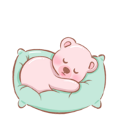 bear sleeping illustration of soft pink teddy bear resting on green pillow in adorable flat drawing png