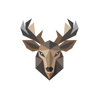 Geometric Deer Head Low Poly Style Brown Beige and Gray Colors polygonal