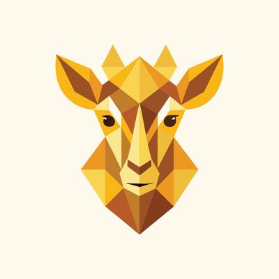 Geometric antelope head low poly illustration in warm yellow and brown tones polygon