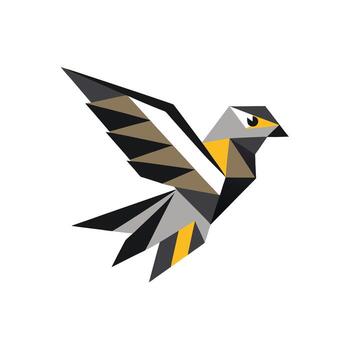 Geometric abstract bird with wings spread in flight polygonal low poly vector