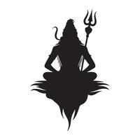 Black silhouette of Lord Shiva meditating with trident and flowing hair Hinduism Hindu god vector