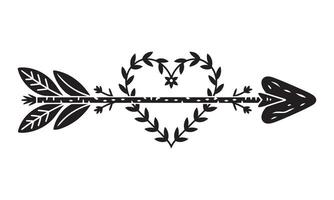 Black arrow with floral heart design piercing through it love romance vector