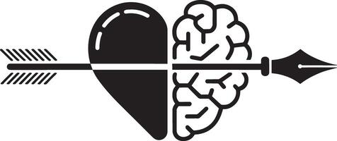 Black arrow piercing half heart half brain symbol vector