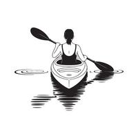 Woman paddling kayak on water with ripples and reflection kayaking vector
