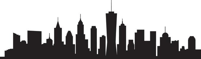Black silhouette of a diverse city skyline with varied building heights black and white vector