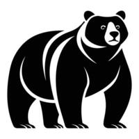 Black and white illustration of a standing bear with curved white details on a white background vector