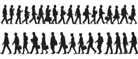 Diverse group of business people walking in silhouette against white background vector