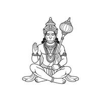 Hanuman sitting cross legged holding a mace with raised hand Hindu god monkey god vector
