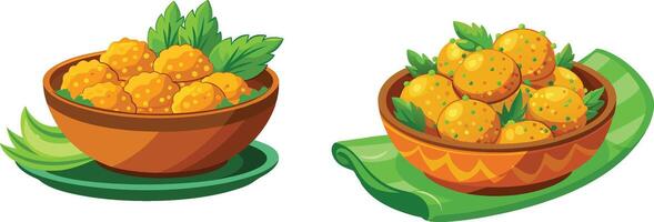 Two pots with yellow fruit in them vector