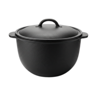 Black cast iron dutch oven with a lid and two sturdy side handles, perfect for cooking png