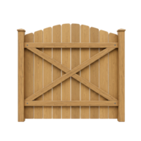 Wooden garden gate with an arched top and posts a classic rustic entrance element design png