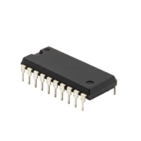 Preto integrado o circuito microchip com numerosos metal alfinetes, uma vital eletrônico parte png