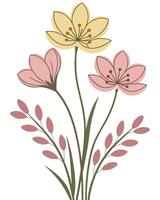 Three stylized flowers with pink and yellow petals vector