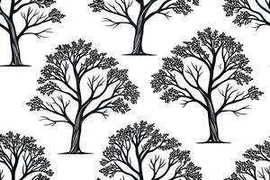 Black and white sketch trees pattern on white background vector