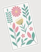 Pink yellow and teal floral illustration with leaves vector
