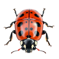 Red ladybug beetle with black spots and detailed anatomical features png