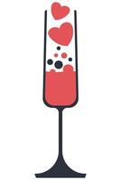 Champagne Flute with Red Hearts. Romantic Drink Glass with Love Bubbles for Valentine's Day vector