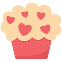 Sweet Romantic Dessert with Red Hearts. Cupcake with Heart for Valentine's Day Treat. vector
