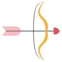 Cupid's Bow and Arrow with Heart Tip for Valentine's Day Love. Romantic Archery Weapon icon vector