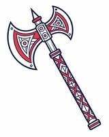 Red and blue patterned battle axe illustration weapon vector