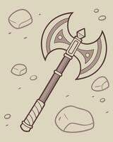Stylized double headed battle axe with rocks weapon vector