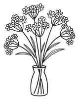 Black and white line drawing of flowers in a vase floral vector