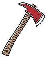 Red firefighter axe with wooden handle tool rescue vector