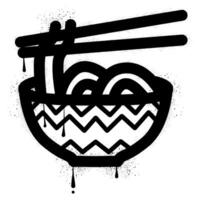 Noodle bowl graffiti with black spray paint vector