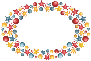 Oval frame of stars and balls in red, blue, yellow png
