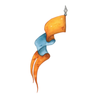 Long vintage waving flag with blue and orange segments. Hand drawn illustration in cartoon. Drawing for stickers, cards, labels, scrapbooking. Retro, old, medieval, flag, ribbon, blue png