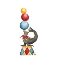 A circus seal stands on a stand with balls on its nose png