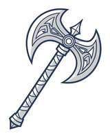 Fantasy battle axe with ornate silver blades and dark blue trim vector