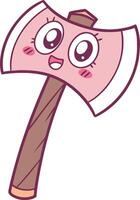 Cute pink axe with happy face and purple outline cartoon vector
