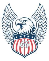 Eagle shield with wings and number 66 crest emblem vector