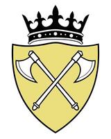 Crossed axes and crown emblem on yellow shield crest vector
