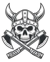 Viking skull with horned helmet and crossed axes warrior vector