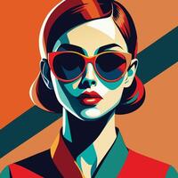 Stylish Female Portrait in Vibrant Retro Pop Art Style Illustration vector