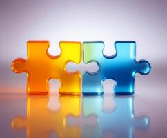 Colorful puzzle pieces connecting to create a cohesive visual representation in a creative setting photo