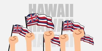 hand with flag of the Hawaii or Hawaii independence day illustration of Hawaii flag with gray background banner or greeting card vector