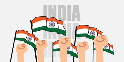 hand with flag of the India or India independence day illustration of India flag with gray background banner or greeting card vector