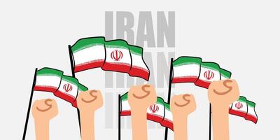hand with flag of the Iran or Iran independence day illustration of Iran flag with gray background banner or greeting card vector