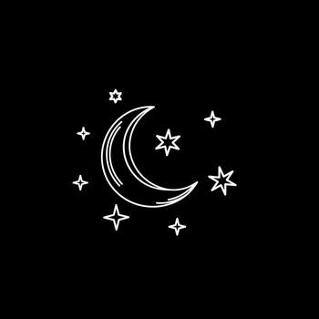 Layout with moon and stars on a black background. Bedding mockup design vector