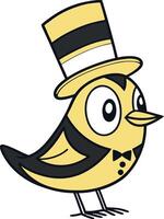 Yellow cartoon bird wearing a top hat and bow tie black vector