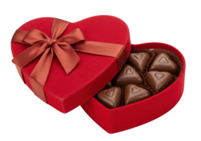 A red heart shaped box with chocolates inside png