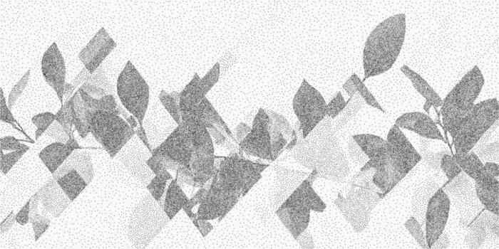 Blurry image of a line of leaves. Detailed stipple ink drawing, halftone grain, photocopy noise overlay and edgy threshold linework. vector