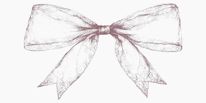 Ribbon with a bow, stipple, halftone dot work, dusty photocopy artifacts and threshold transitions. vector