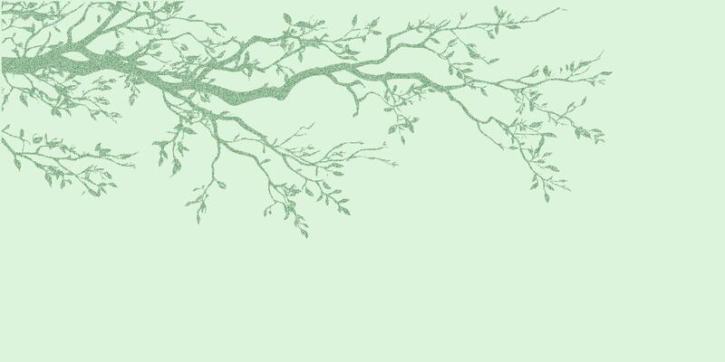 Green tree branch with many leaves. Vintage stipple sketch with rough halftone dots, photocopy grain, threshold contrast for graphic.